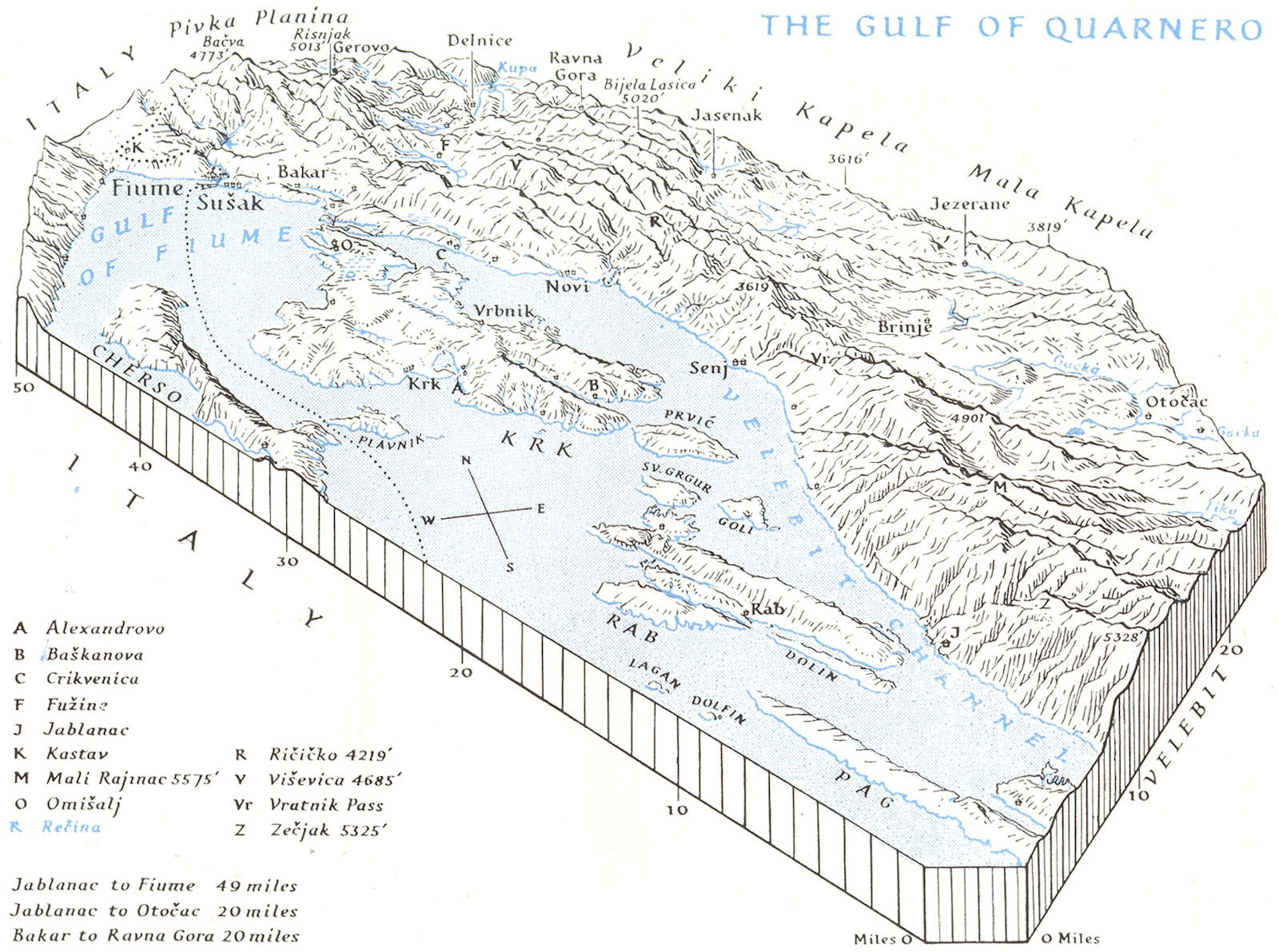 CROATIA. Block diagram of Gulf Quarnero 1944 old vintage map plan chart